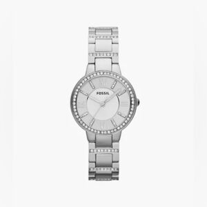 Virginia Silver Quartz Fossil Watch With Crystal Accents